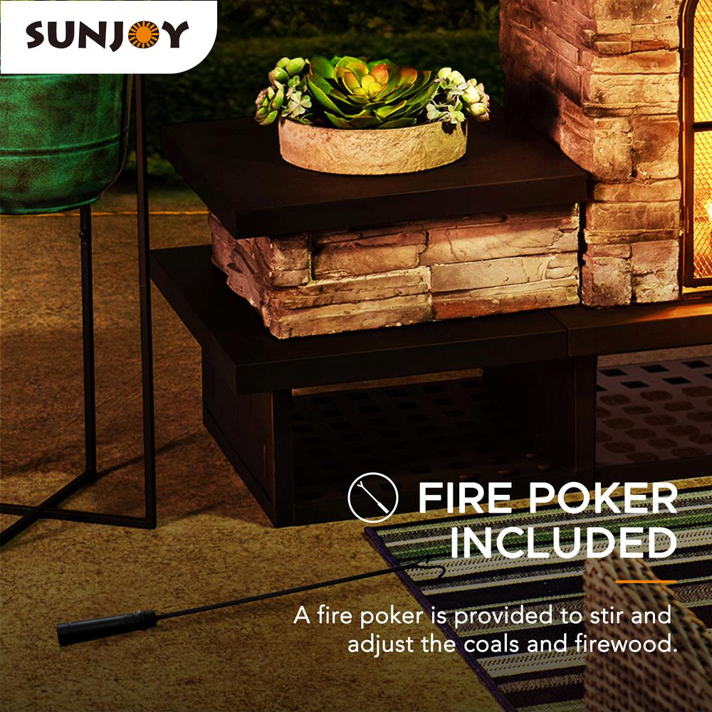 Sunjoy Outdoor Patio Wood Burning Fireplace with Steel Chimney