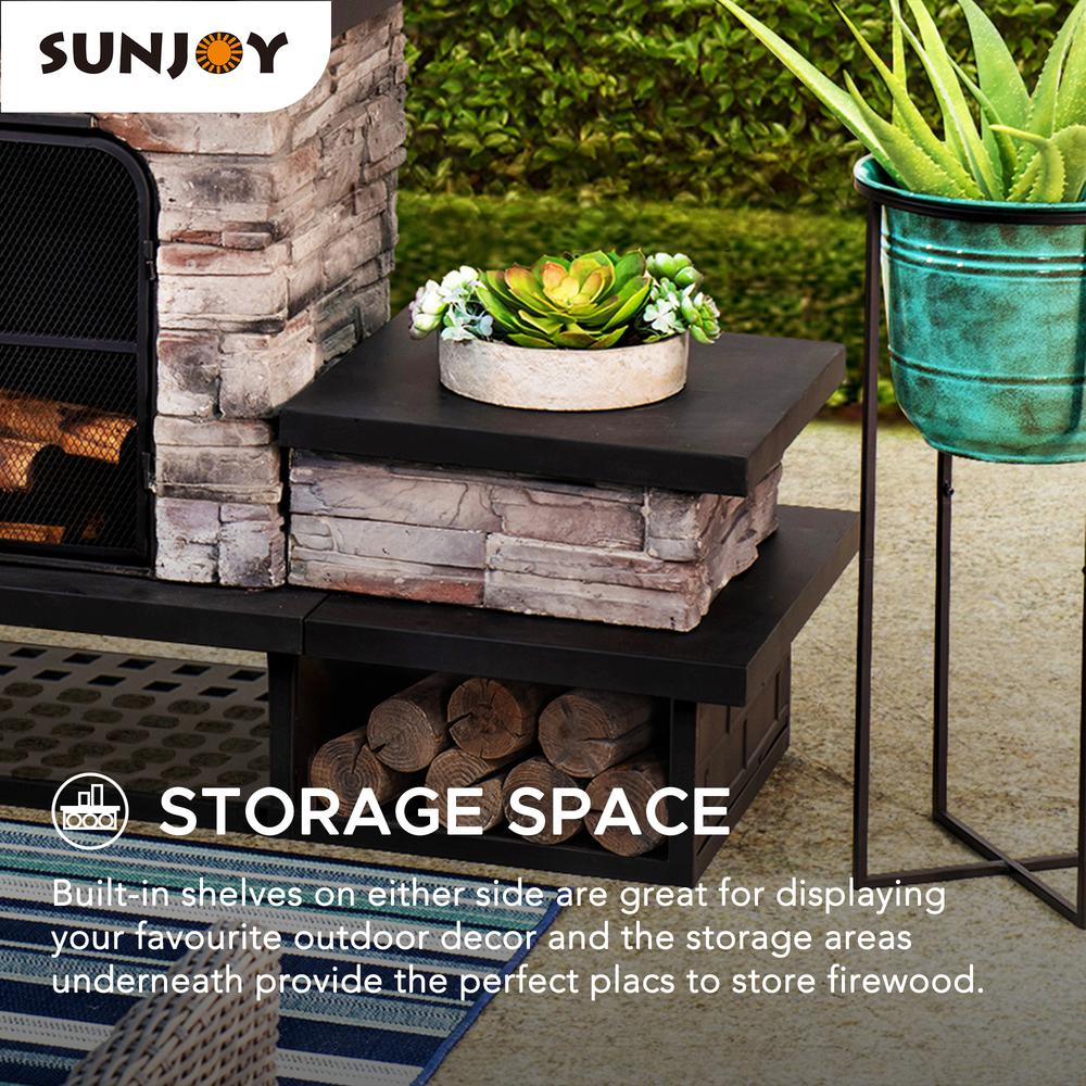 Sunjoy Outdoor Patio Wood Burning Fireplace with Steel Chimney