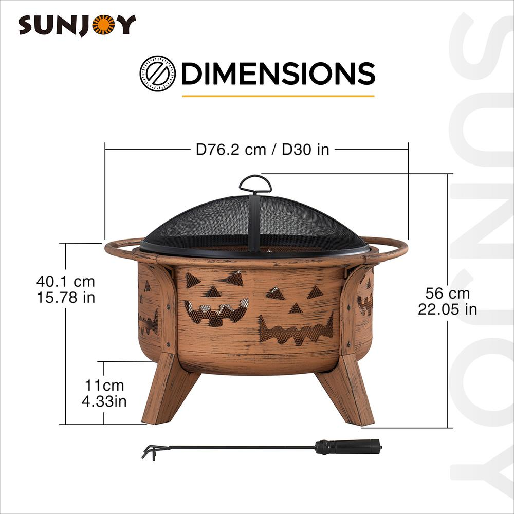 Sunjoy 30 in. Patio Round Steel Firepi Fire Pits with Spark Screen and Poker