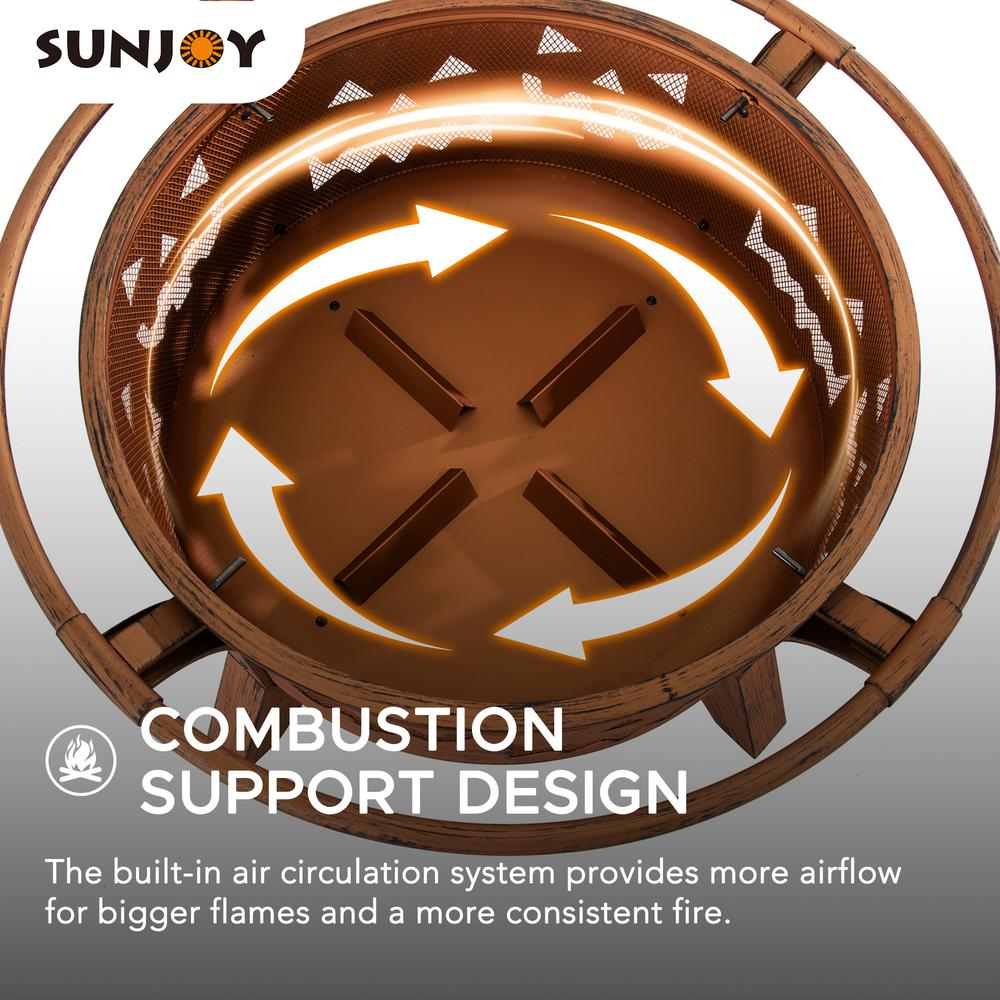 Sunjoy 30 in. Patio Round Steel Firepi Fire Pits with Spark Screen and Poker