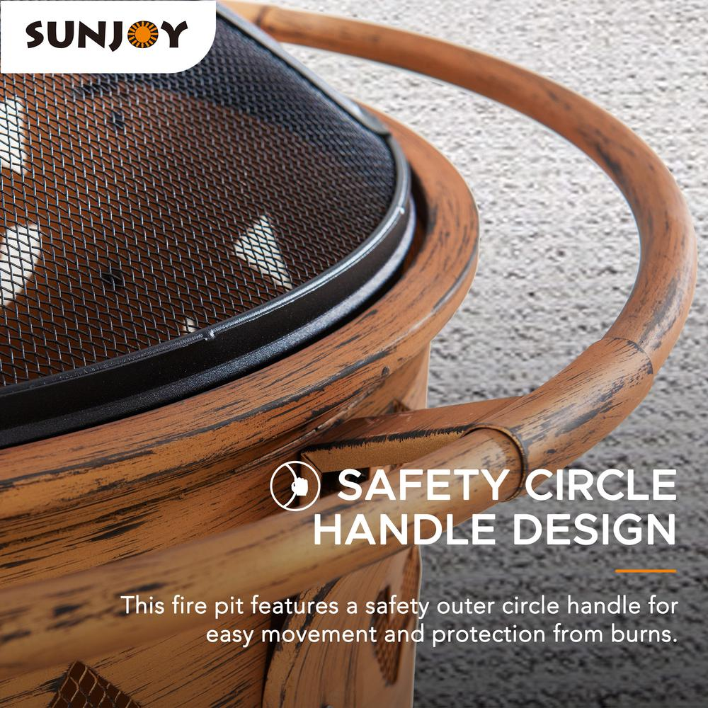 Sunjoy 30 in. Patio Round Steel Firepi Fire Pits with Spark Screen and Poker