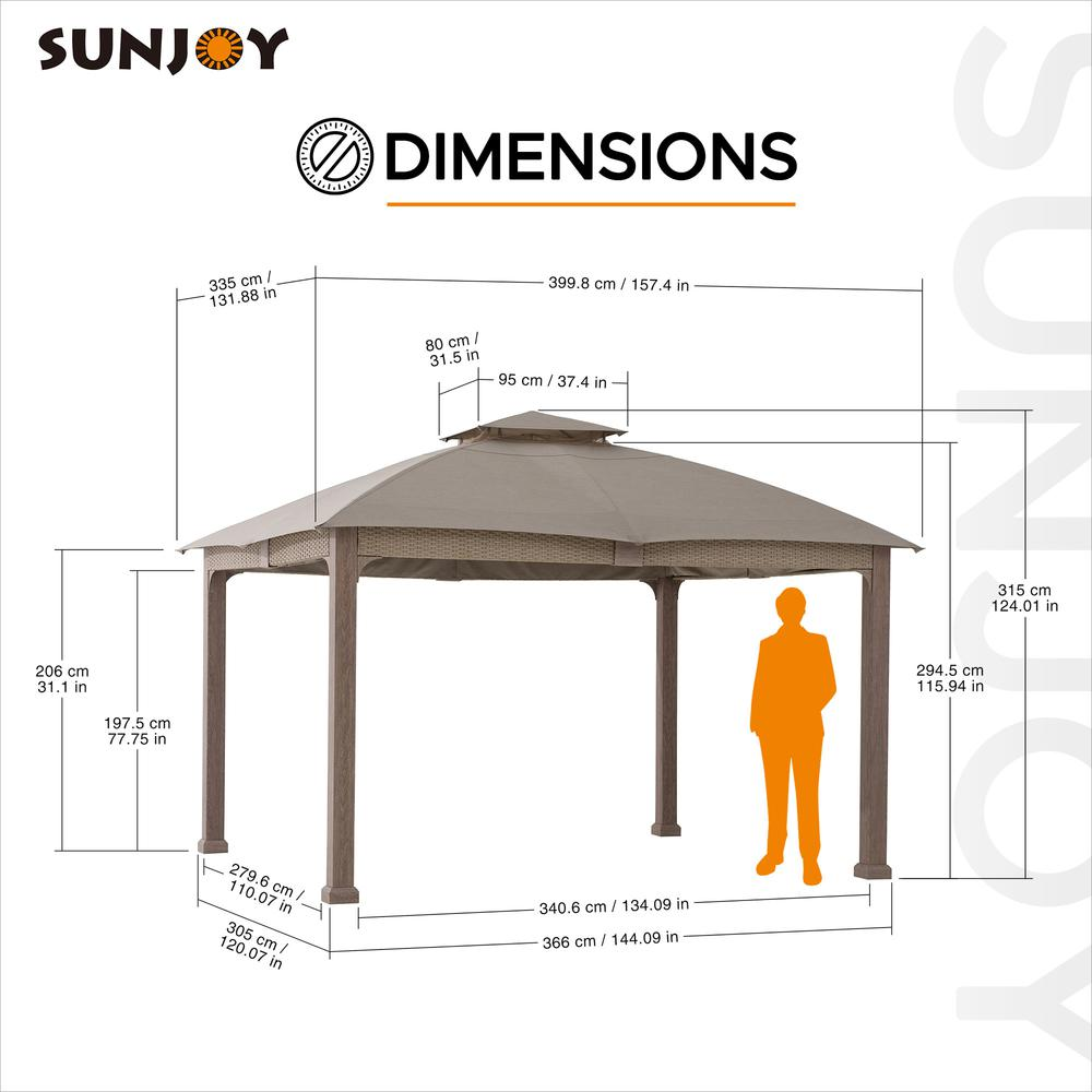 Gazebo with Sunbrella Canopy Roof, Outdoor Patio 2-Tier Soft Top Gazebo