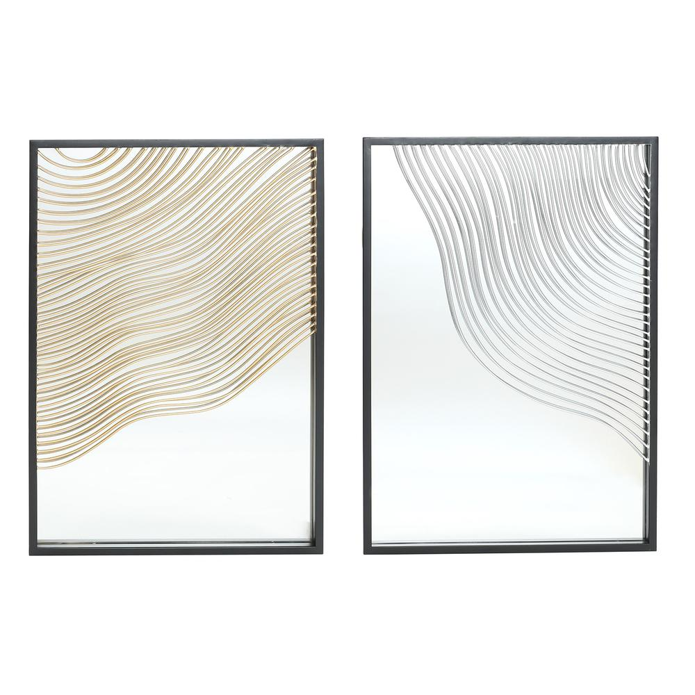 Set of 2 Modern Iron Waves Rectangular Accent Wall Mirrors