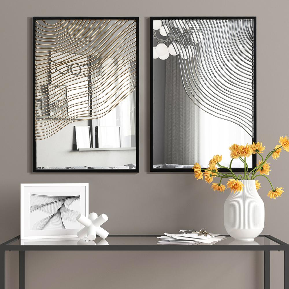 Set of 2 Modern Iron Waves Rectangular Accent Wall Mirrors