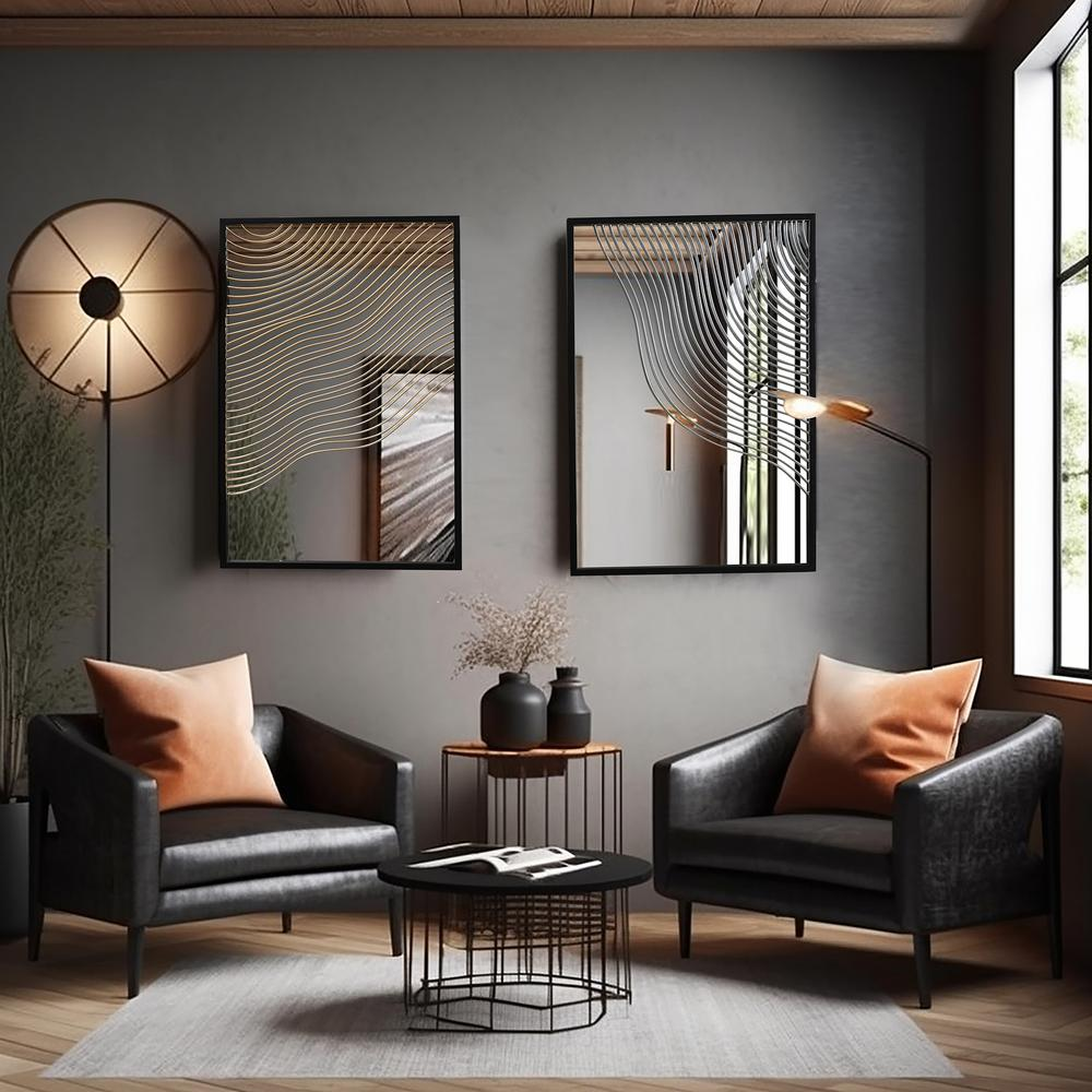 Set of 2 Modern Iron Waves Rectangular Accent Wall Mirrors