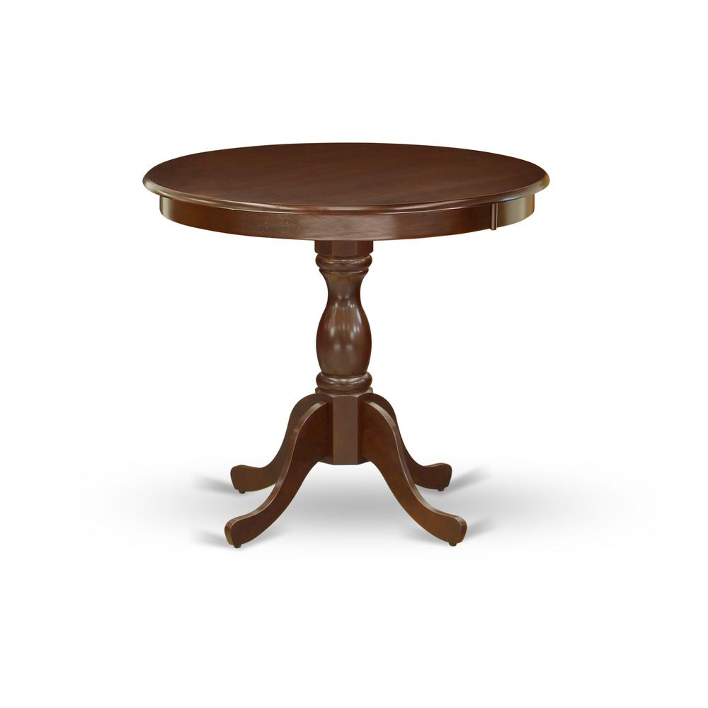 AMBO3-MAH-W 3 Pc Dining Room Set - 1 Round Pedestal Table and 2 Mahogany Dinning Chairs - Mahogany Finish