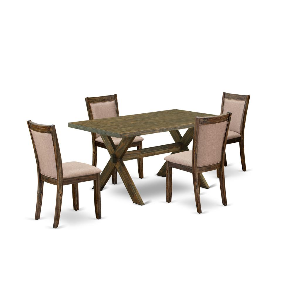 X776MZ716-5 5 Piece Modern Dining Table Set - A Dinning Table with Trestle Base and 4 dinner chairs - Distressed Jacobean Finish