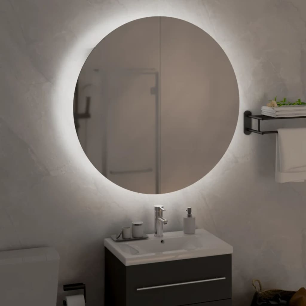 vidaXL Bathroom Cabinet with Round Mirror&LED White 21.3"x21.3"x6.9"