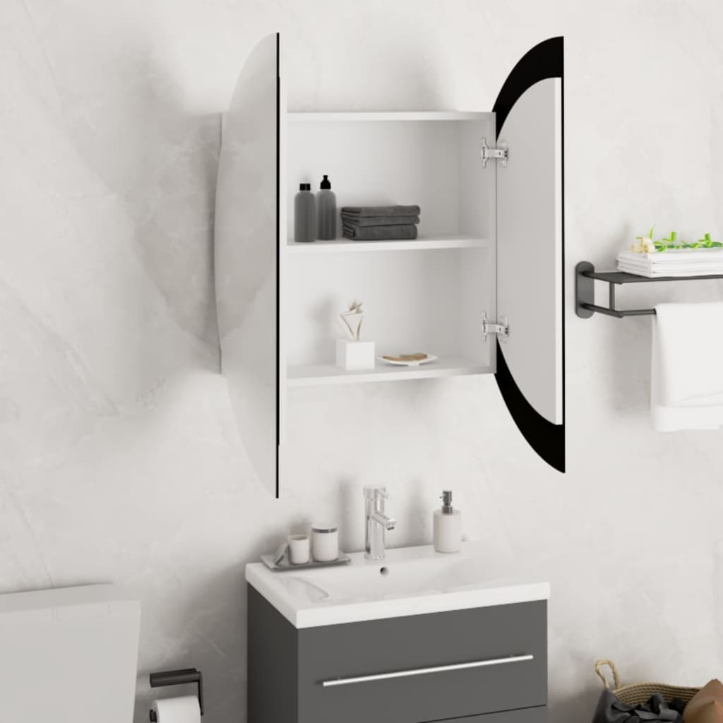 vidaXL Bathroom Cabinet with Round Mirror&LED White 21.3"x21.3"x6.9"