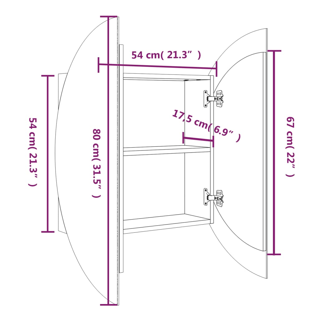 vidaXL Bathroom Cabinet with Round Mirror&LED White 21.3"x21.3"x6.9"