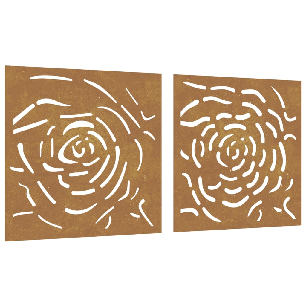 vidaXL Patio Wall Decorations 2 pcs 21.7"x21.7" Corten Steel Rose Design