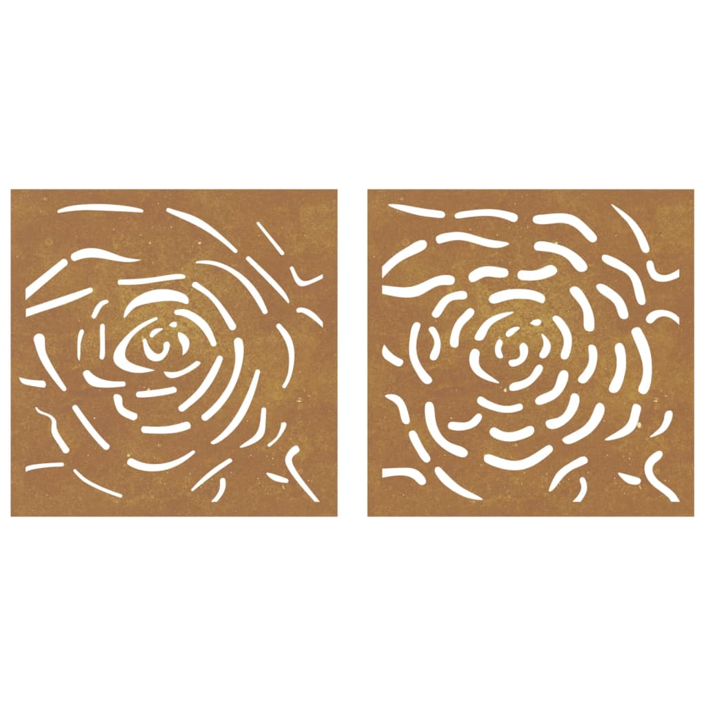 vidaXL Patio Wall Decorations 2 pcs 21.7"x21.7" Corten Steel Rose Design