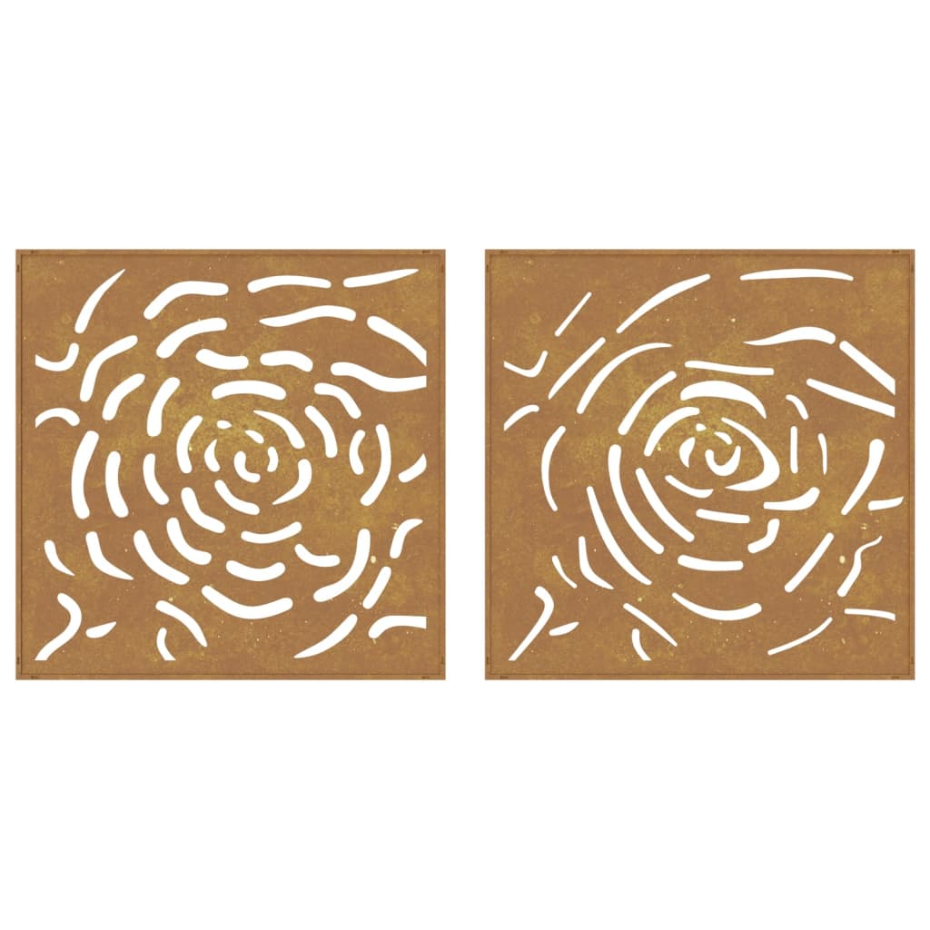 vidaXL Patio Wall Decorations 2 pcs 21.7"x21.7" Corten Steel Rose Design