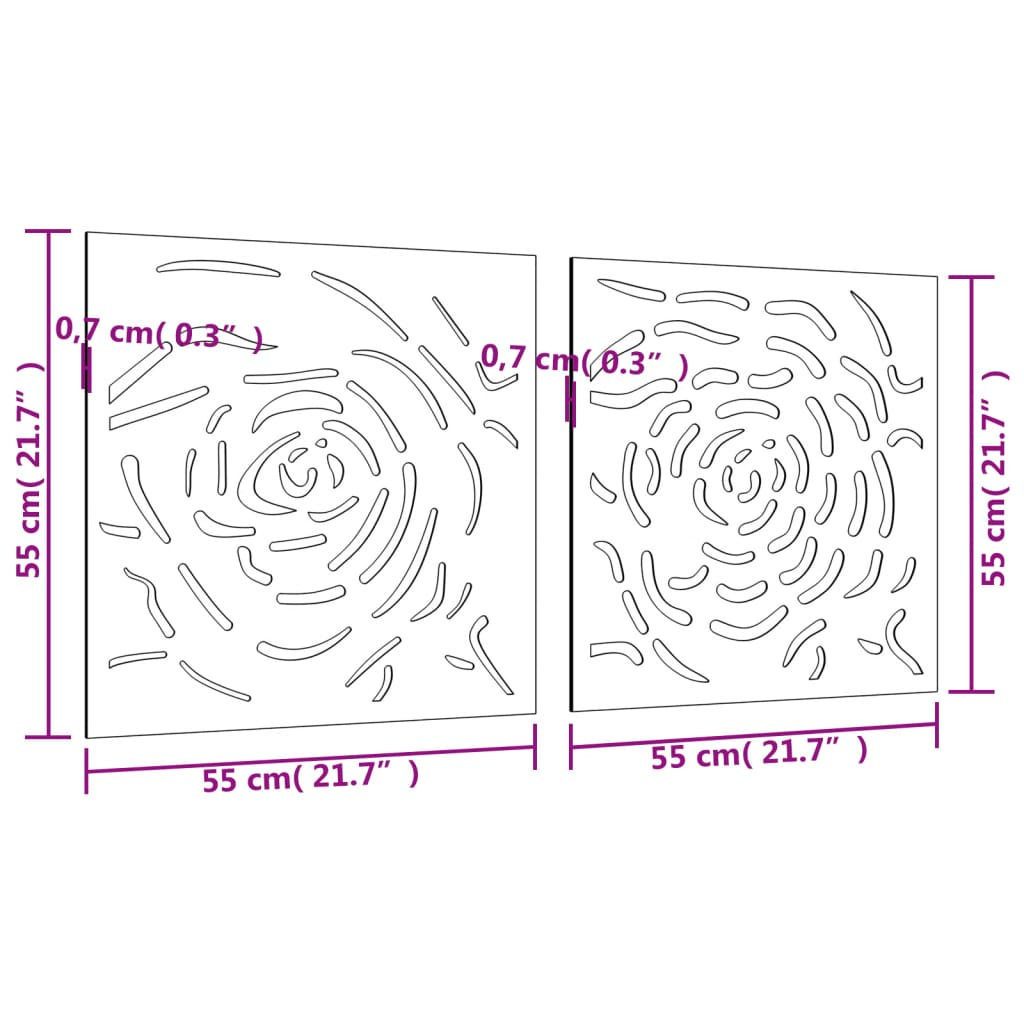 vidaXL Patio Wall Decorations 2 pcs 21.7"x21.7" Corten Steel Rose Design