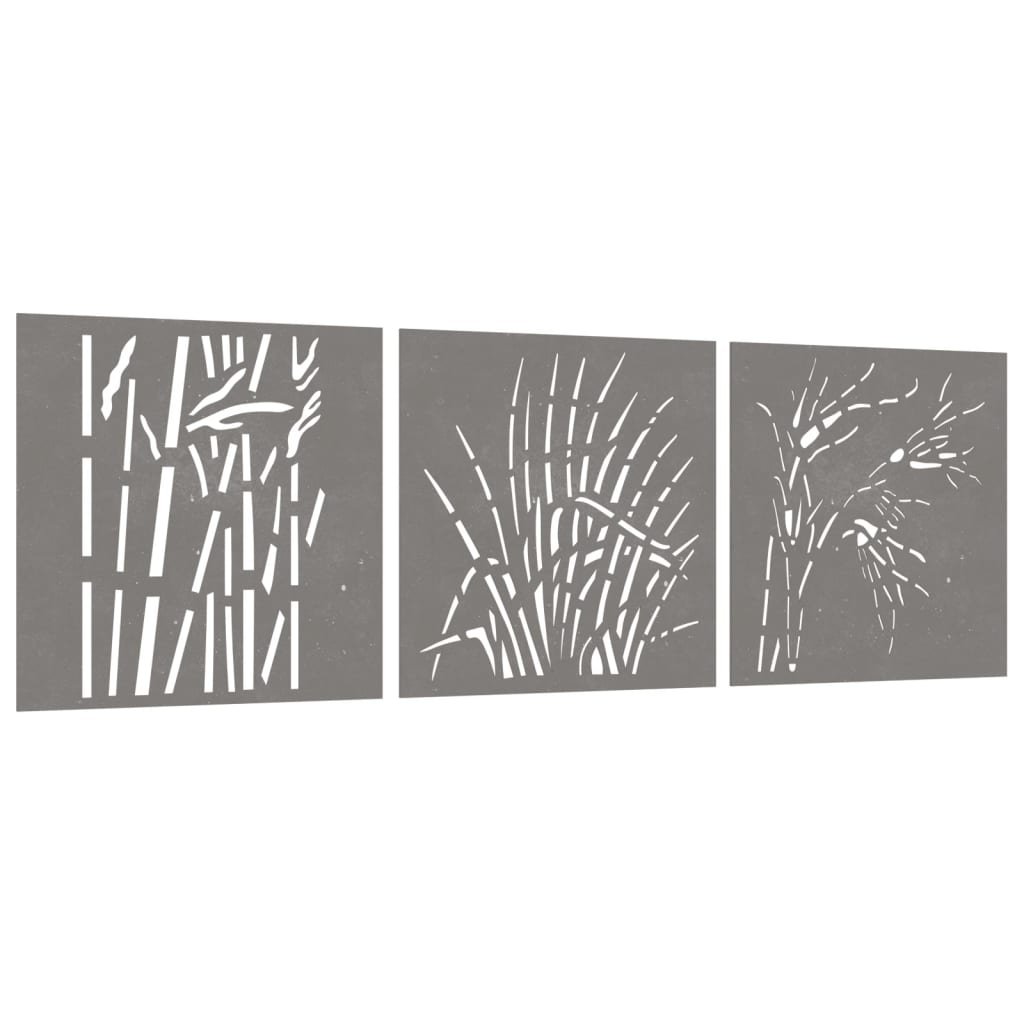 vidaXL Patio Wall Decorations 3 pcs 21.7"x21.7" Corten Steel Grass Design