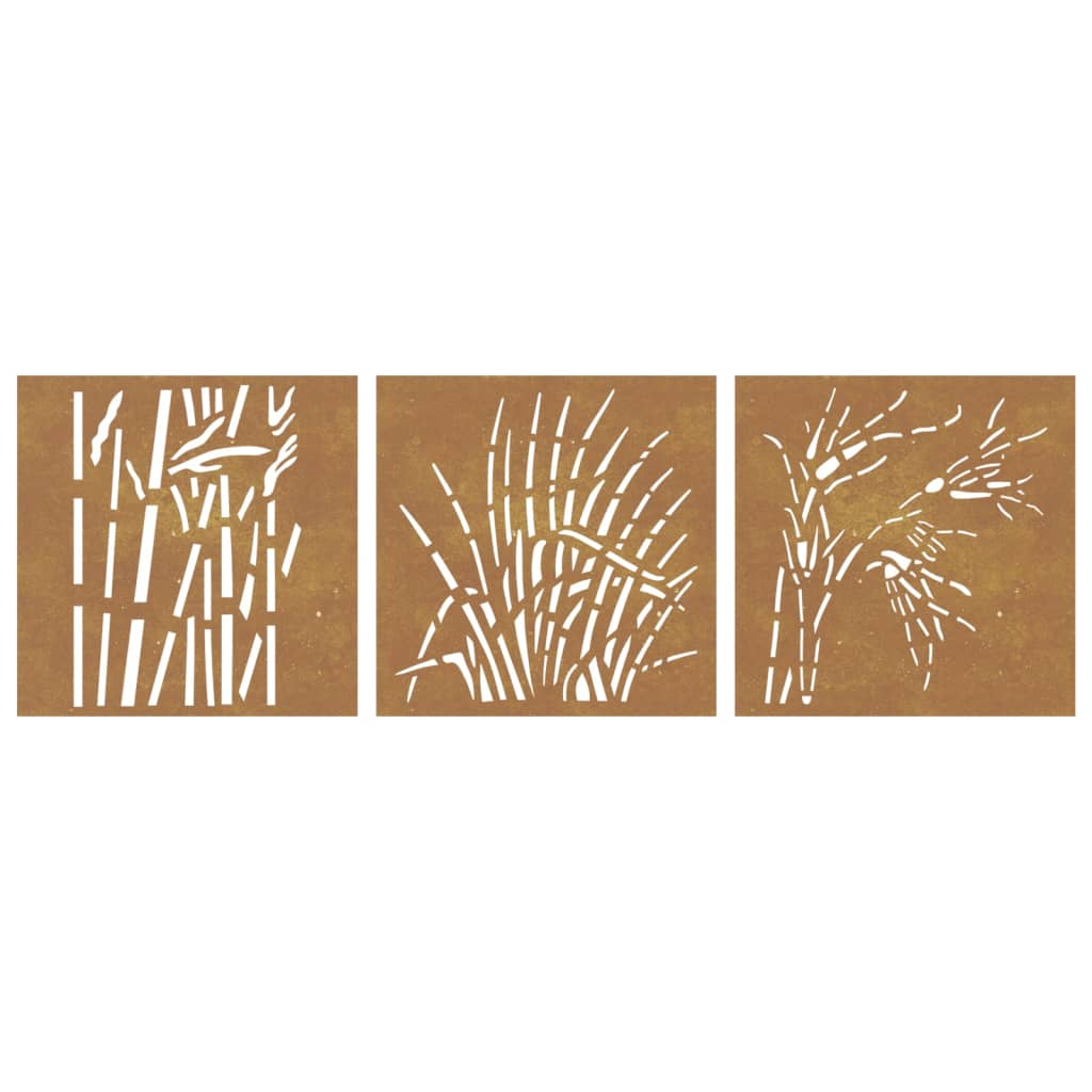 vidaXL Patio Wall Decorations 3 pcs 21.7"x21.7" Corten Steel Grass Design