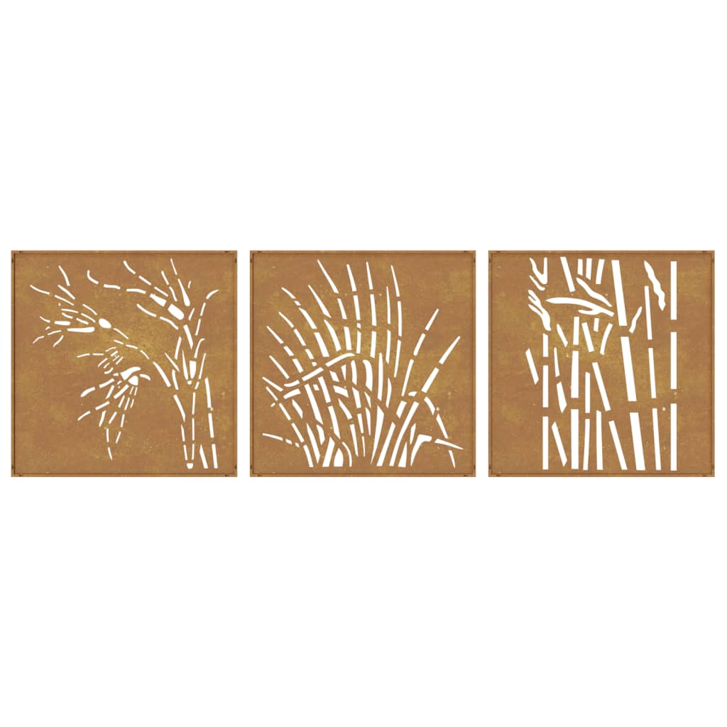 vidaXL Patio Wall Decorations 3 pcs 21.7"x21.7" Corten Steel Grass Design