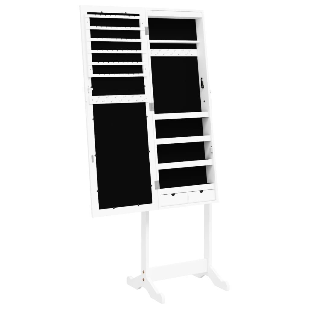 vidaXL Mirror Jewellery Cabinet with LED Lights Free Standing White