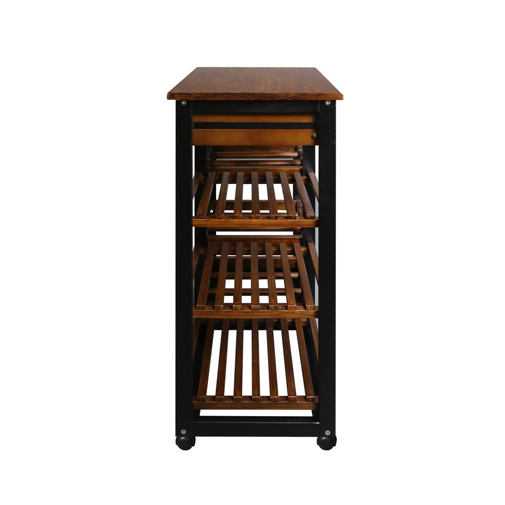 Solid Wood 28" Wide Rolling Kitchen Island Trolley with Wine Rack and Drawer