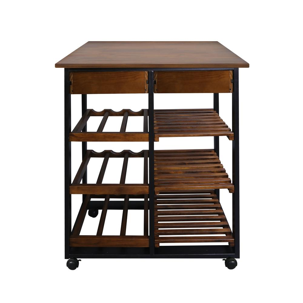 Solid Wood 28" Wide Rolling Kitchen Island Trolley with Wine Rack and Drawer