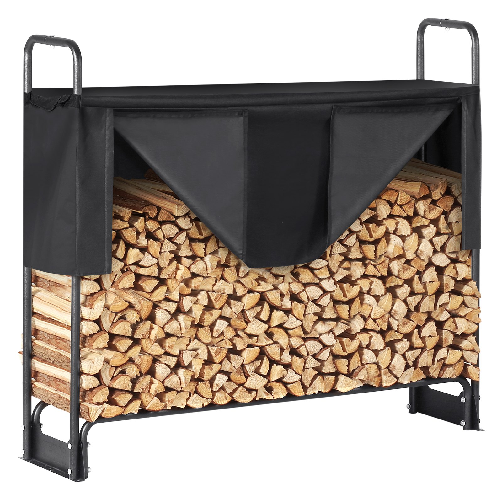 VEVOR 4.3FT Outdoor Firewood Rack with Cover, 52x14.2x46.1 in, Heavy Duty Firewood Holder & 600D Oxford Waterproof Cover for Fireplace, Patio, Indoor/Outdoor Log Storage Rack for 1/4 Cord of Firewood