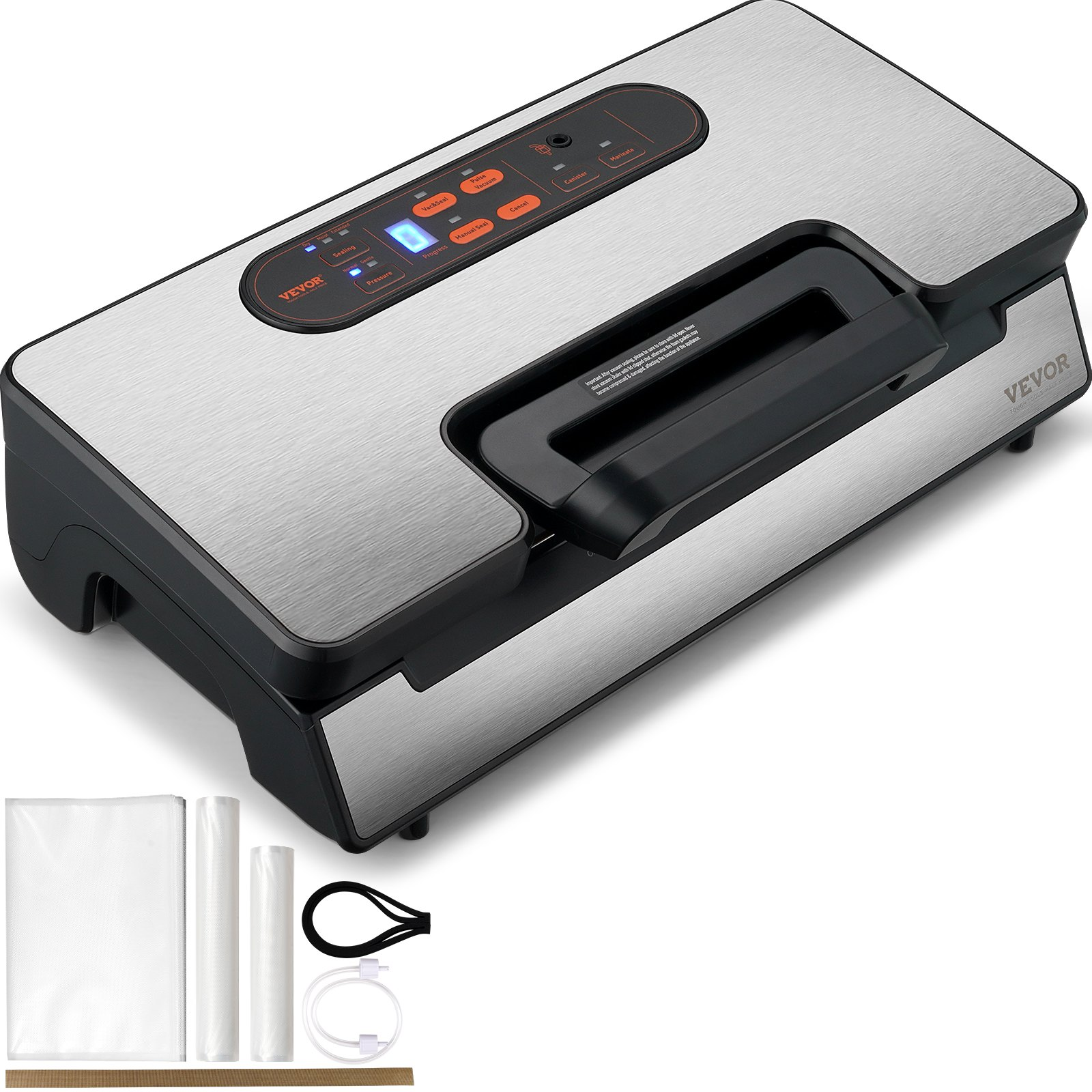 VEVOR Vacuum Sealer Machine, 90Kpa 130W Powerful Dual Pump and Dual Sealing, Dry and Moist Food Storage, Automatic and Manual Air Sealing System with Built-in Cutter, with Seal Bag and External Hose