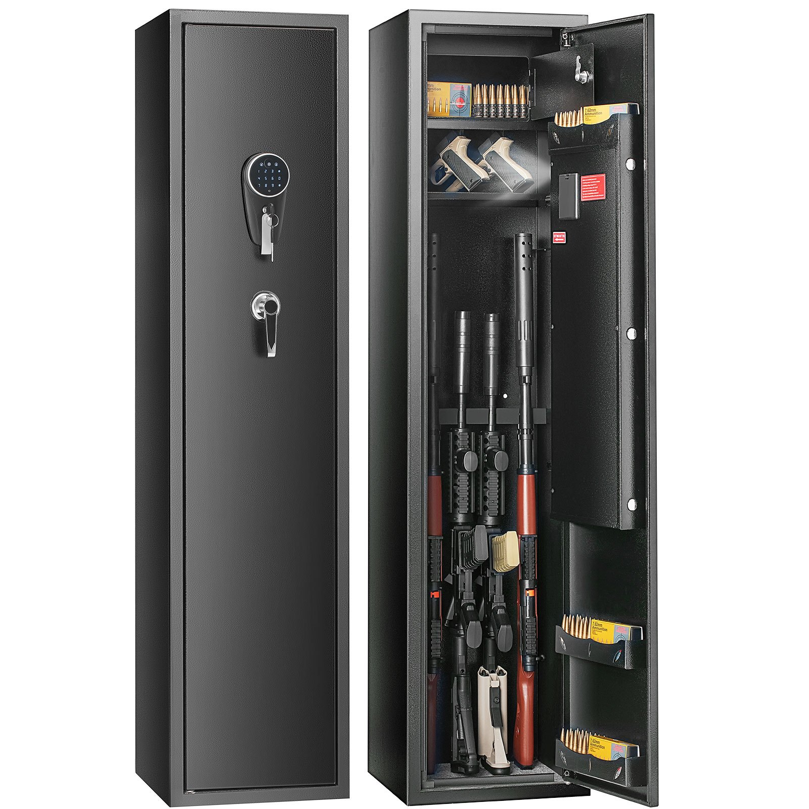 VEVOR 5 Gun Safe, Gun Security Cabinet with Lock & Digital Keypad, Gun Storage Cabinet with Built-in Storage Locker and Removable Storage Shelf for Home Long Gun and Pistols