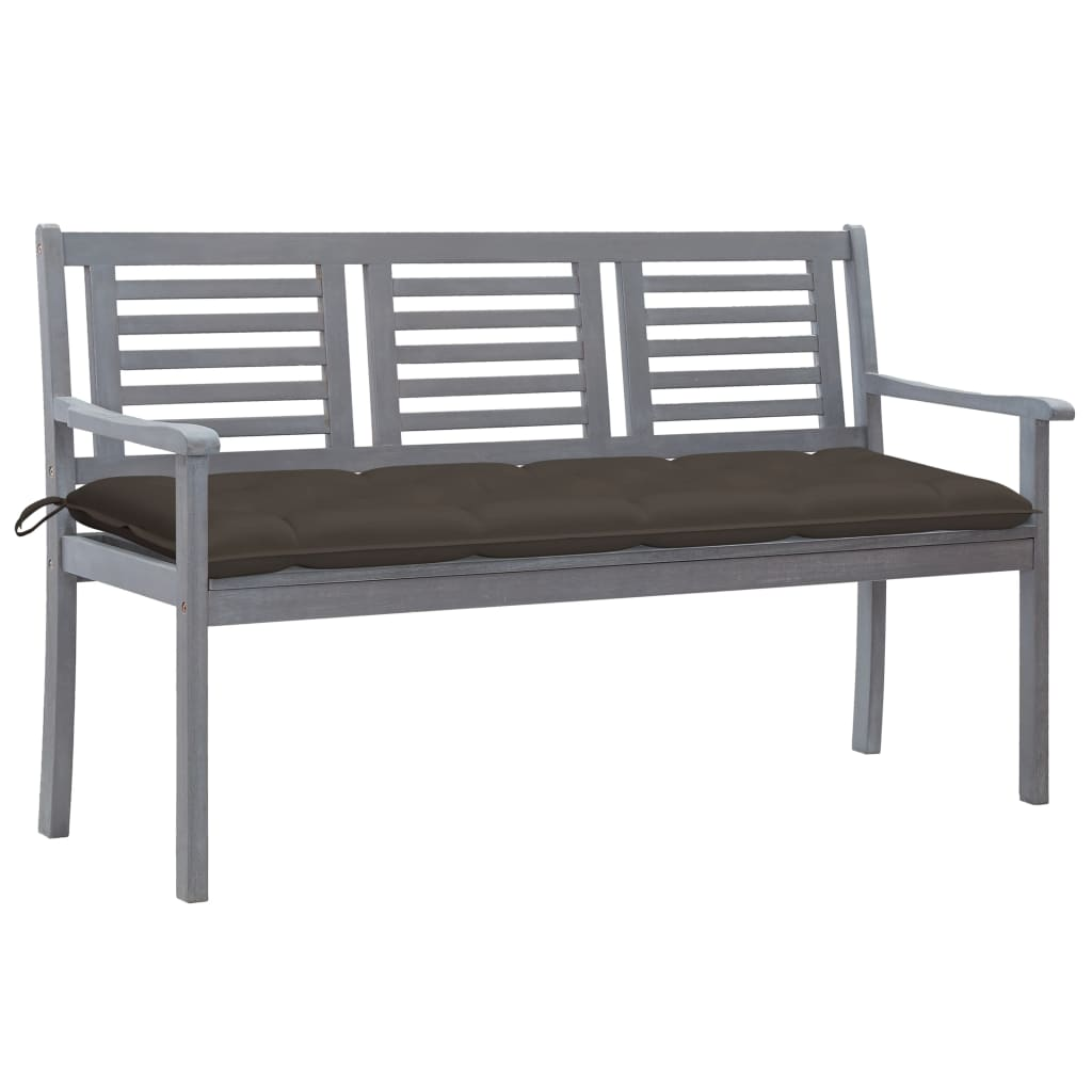 vidaXL 3-Seater Patio Bench with Cushion 59.1" Gray Eucalyptus Wood