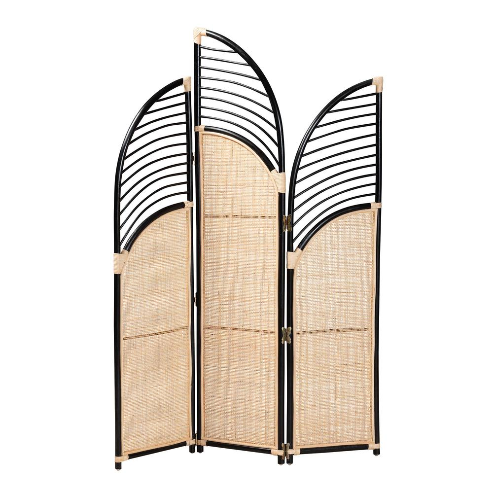 Bohemian Two-Tone Black and Natural Brown Rattan Room Divider