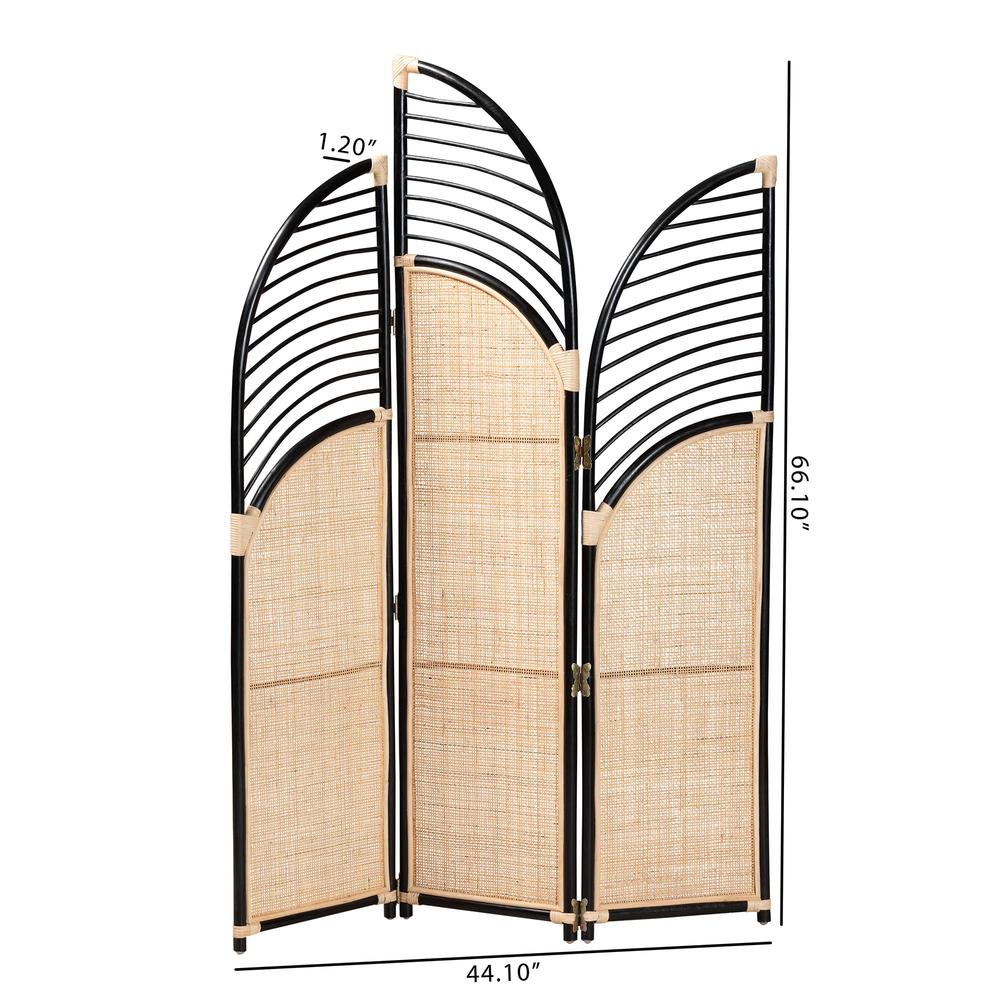 Bohemian Two-Tone Black and Natural Brown Rattan Room Divider