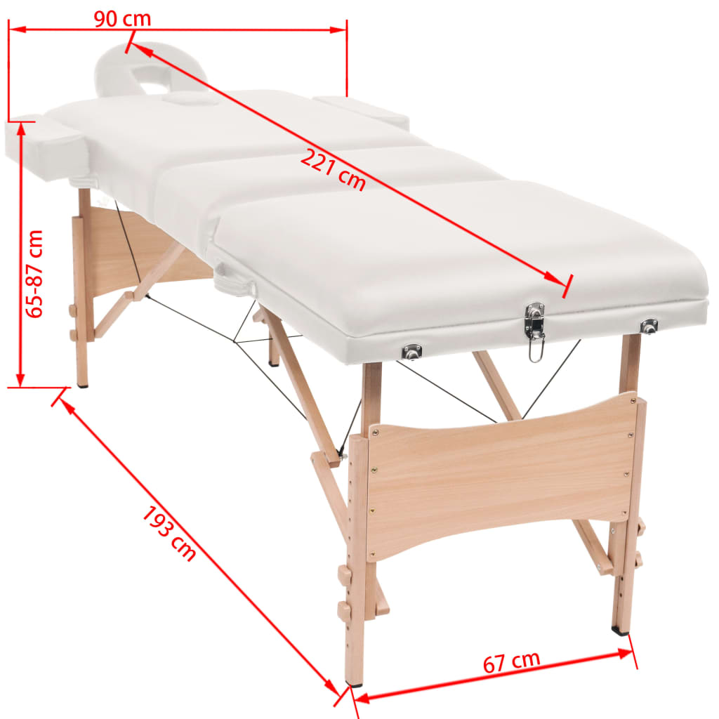 vidaXL 3-Zone Folding Massage Table 3.9" Thick White