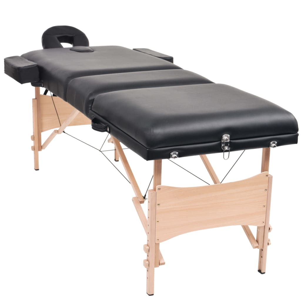 vidaXL 3-Zone Folding Massage Table 3.9" Thick Black