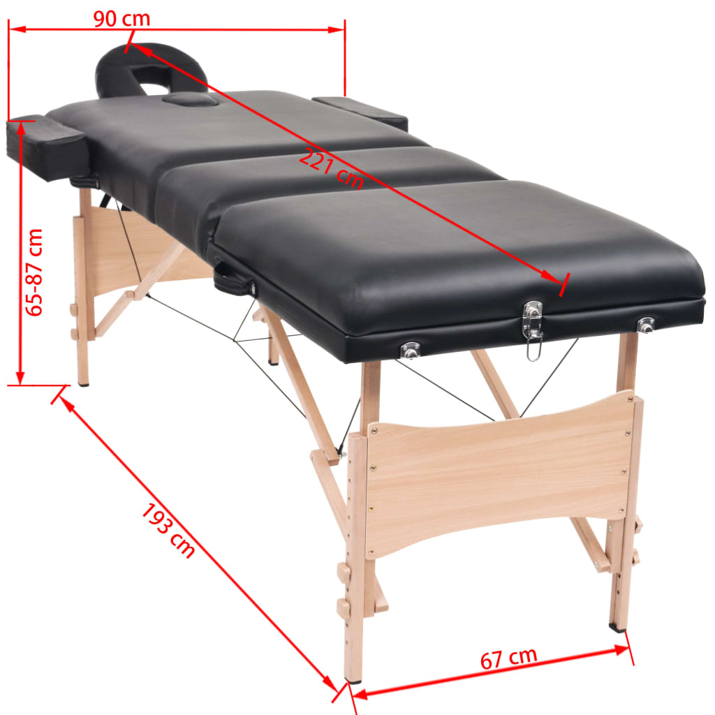 vidaXL 3-Zone Folding Massage Table 3.9" Thick Black