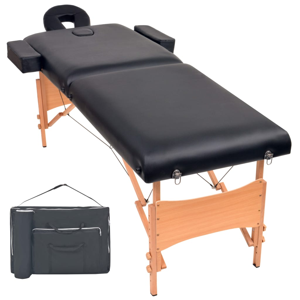 vidaXL 2-Zone Folding Massage Table 3.9" Thick Black