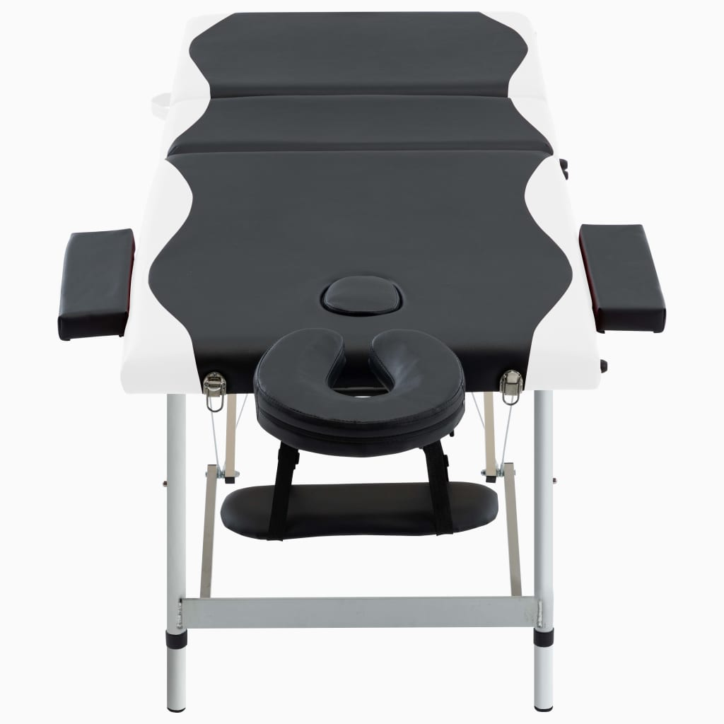 vidaXL 3-Zone Foldable Massage Table Aluminum Black and White