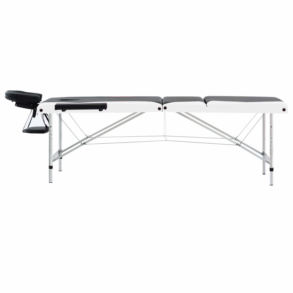 vidaXL 3-Zone Foldable Massage Table Aluminum Black and White