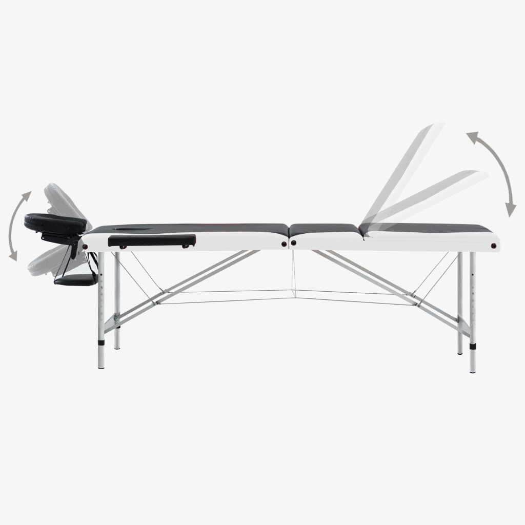 vidaXL 3-Zone Foldable Massage Table Aluminum Black and White