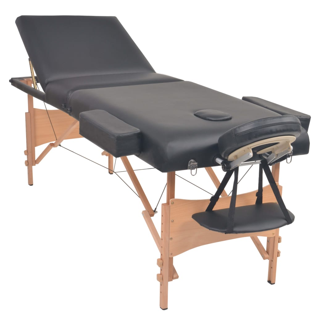 vidaXL 3-Zone Folding Massage Table and Stool Set 3.9" Thick Black