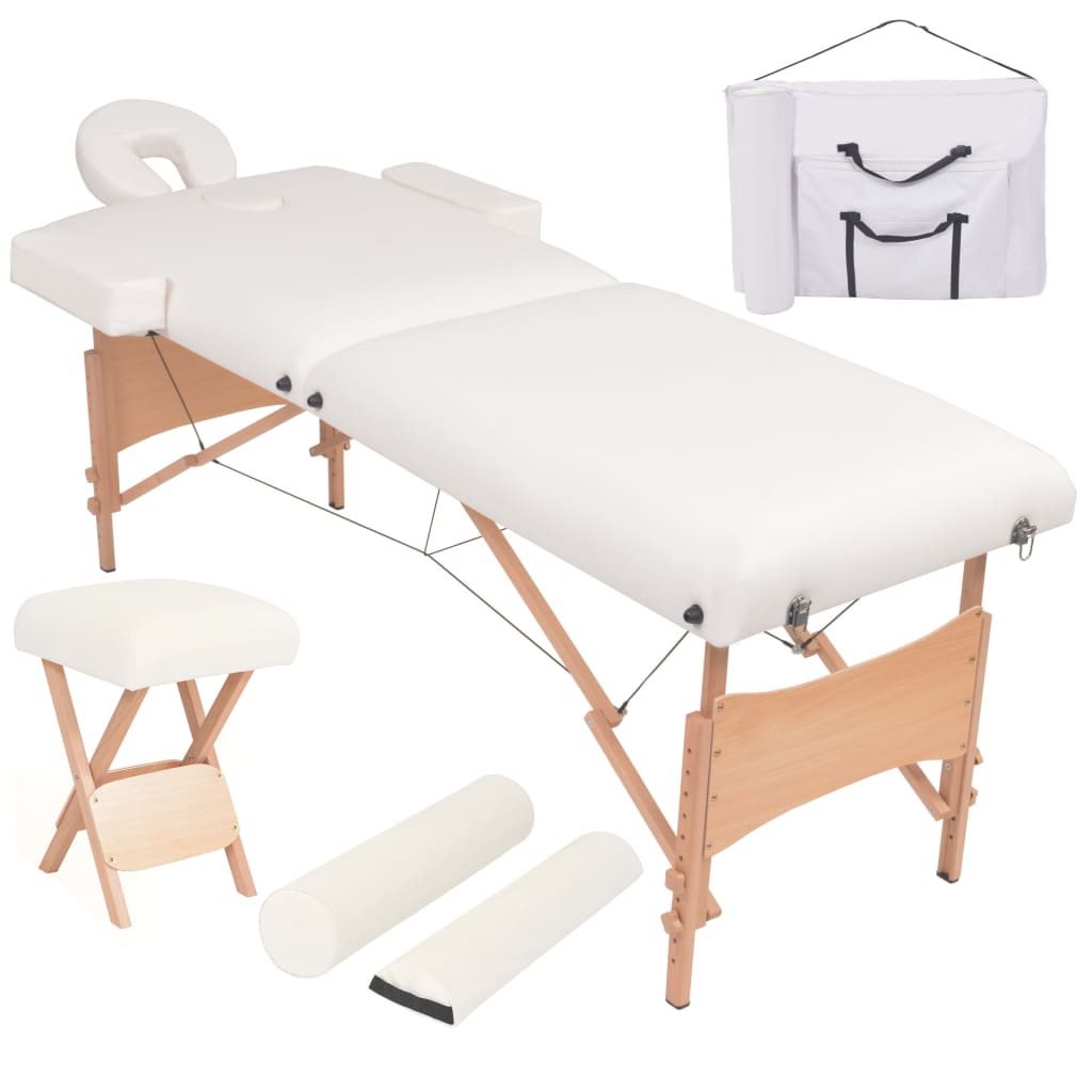 vidaXL 2-Zone Folding Massage Table and Stool Set 3.9" Thick White