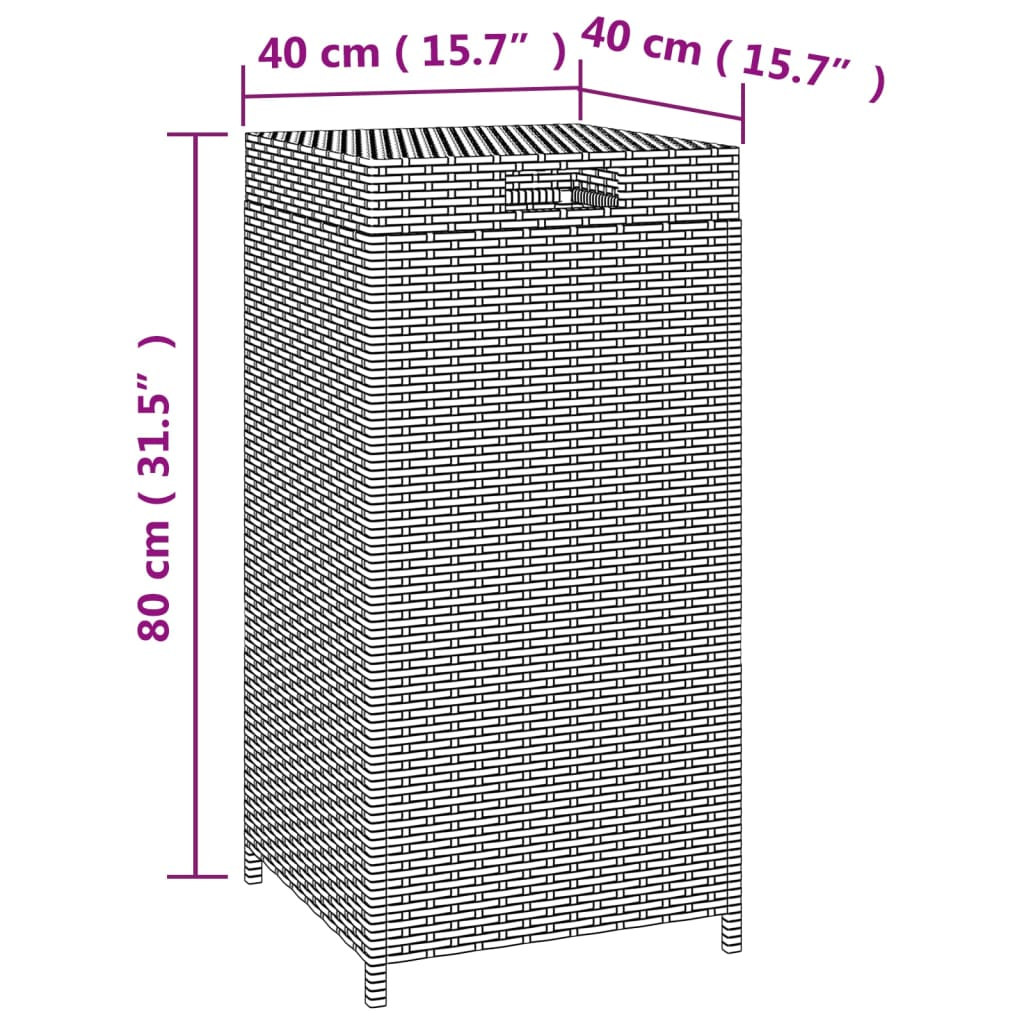 vidaXL Trash Bin Brown 15.7"x15.7"x31.5" Poly Rattan