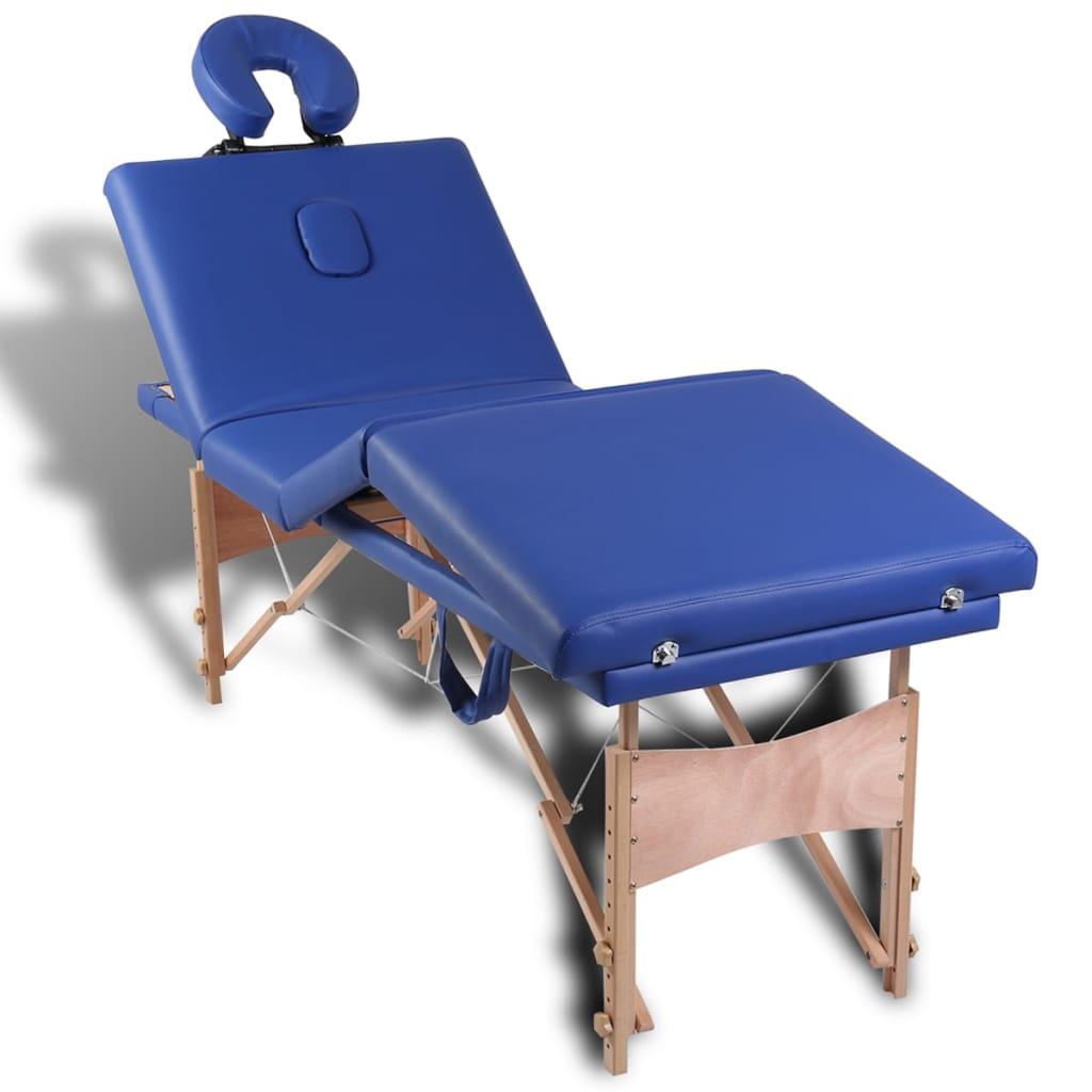 vidaXL Blue Foldable Massage Table 4 Zones with Wooden Frame