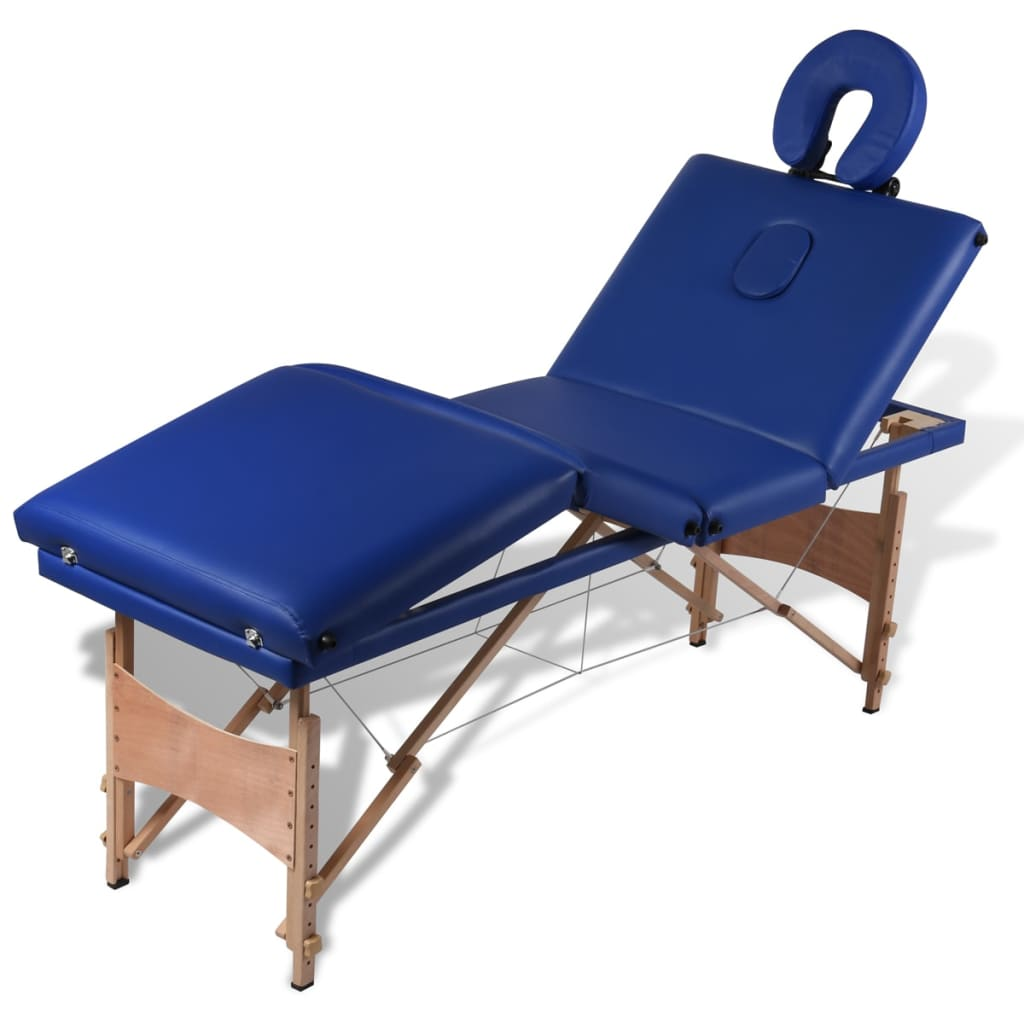 vidaXL Blue Foldable Massage Table 4 Zones with Wooden Frame