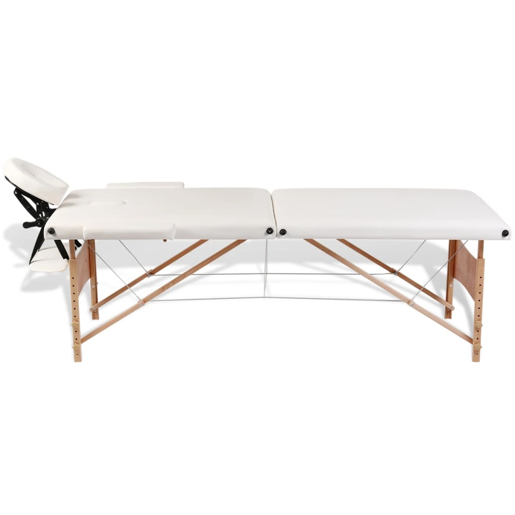 vidaXL Cream White Foldable Massage Table 2 Zones with Wooden Frame