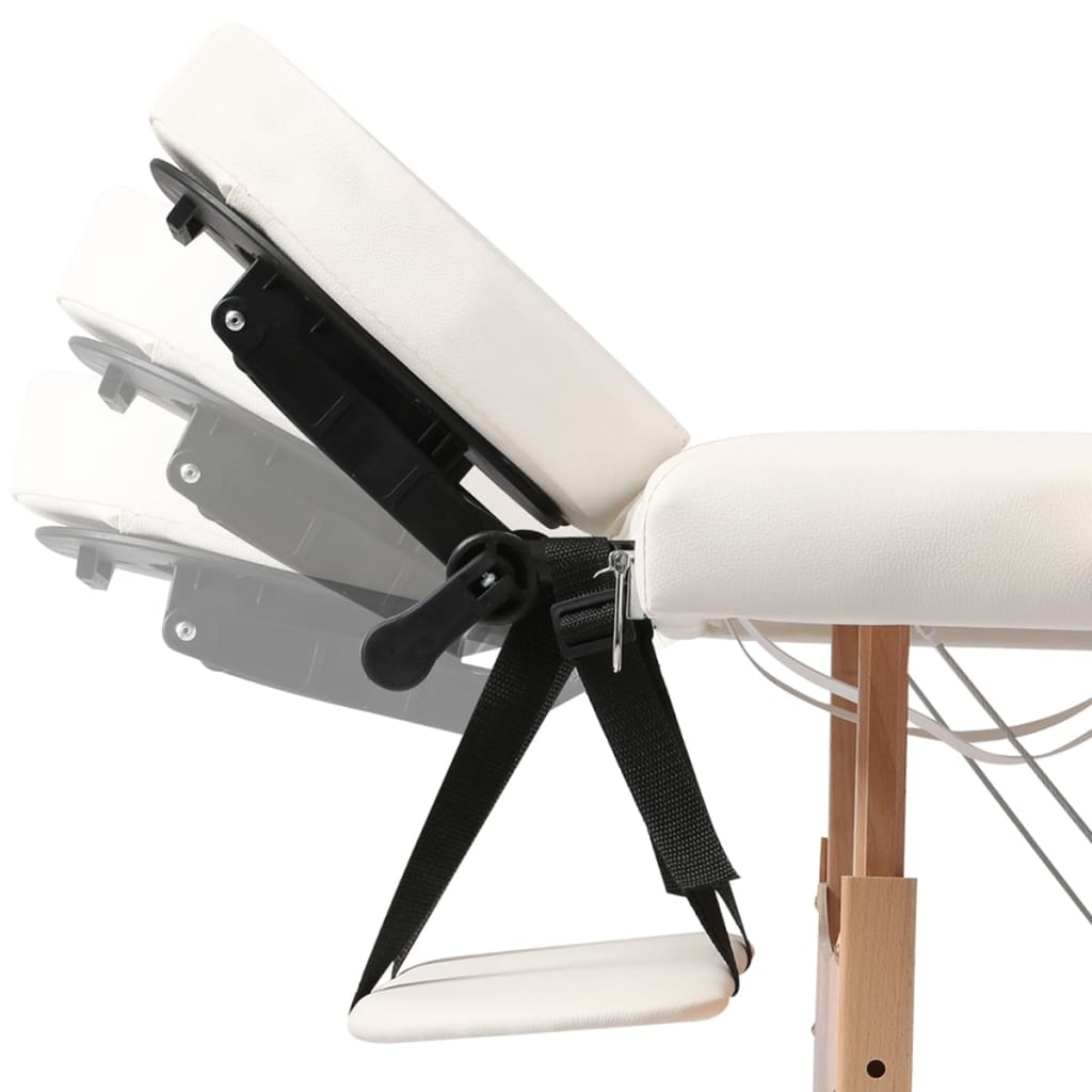 vidaXL Cream White Foldable Massage Table 2 Zones with Wooden Frame