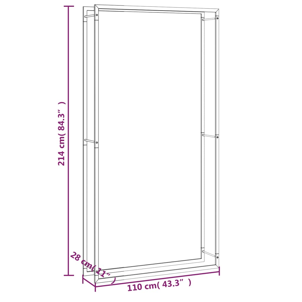 vidaXL Firewood Rack Matt Black 43.3"x11"x84.3" Steel