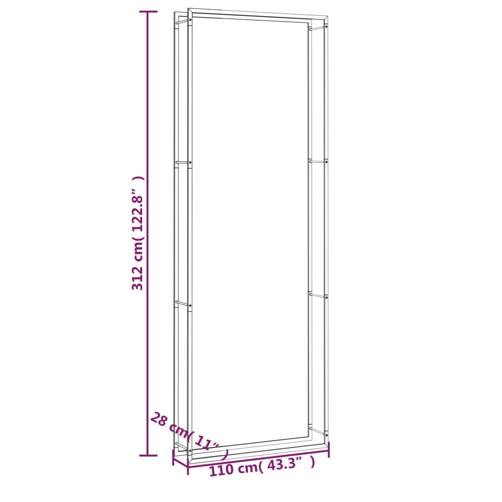 vidaXL Firewood Rack Matt Black 43.3"x11"x122.8" Steel