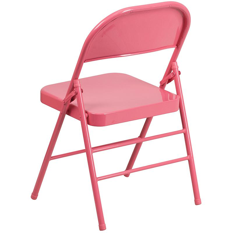 2 Pack Bubblegum Pink Triple Braced & Double Hinged Metal Folding Chair