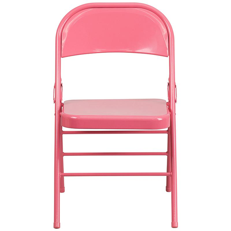 2 Pack Bubblegum Pink Triple Braced & Double Hinged Metal Folding Chair