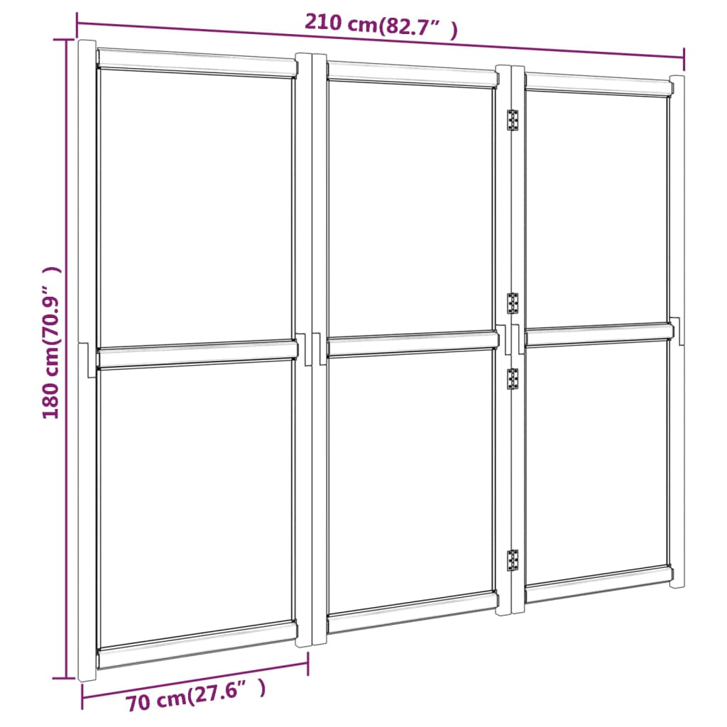 vidaXL 3-Panel Room Divider Black 82.7"x70.9"