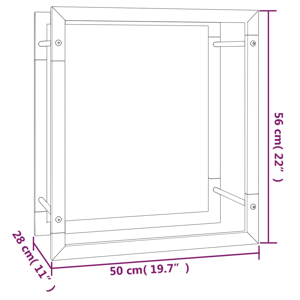 vidaXL Firewood Rack Matt Black 19.7"x11"x22" Steel